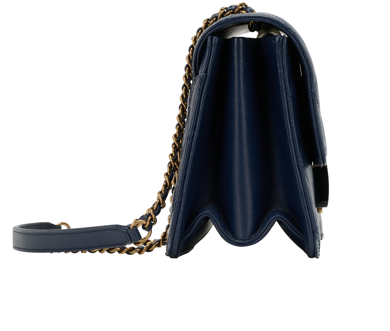 Beauty Lock Flap, &pound;2,500, Handbags, Navy, Leather, Side view